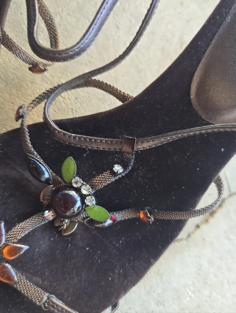vintage y2k Whimsical Earth Fairy Euro Coded Chain Beaded heels 7.5